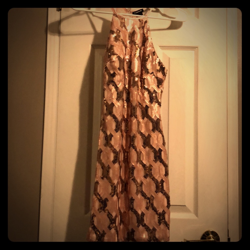 My Michelle pink sequin halter dress
